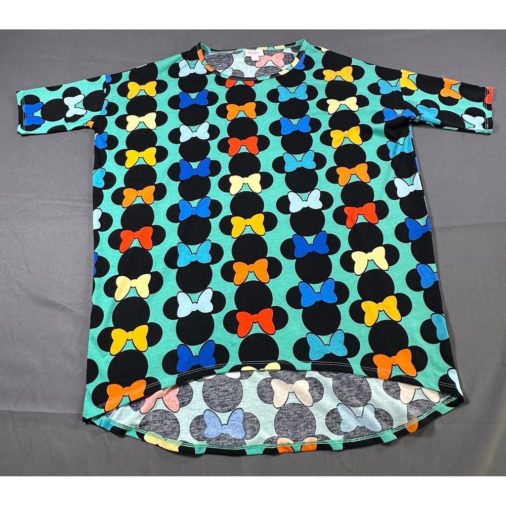 LuLaRoe Disney Minnie Mouse Irma Tunic Top Teal High Low Short Sleeve Small